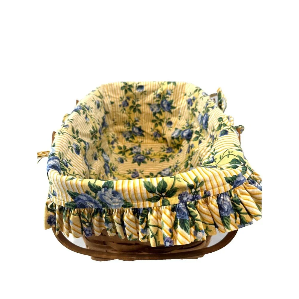 1987 Longaberger Medium Market Basket w/Yellow Rose Trellis Liner 15L 10W 7.5H